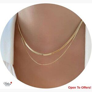 18K Gold Plated Stainless Steel Herringbone Snake Chain Necklace Minimalist